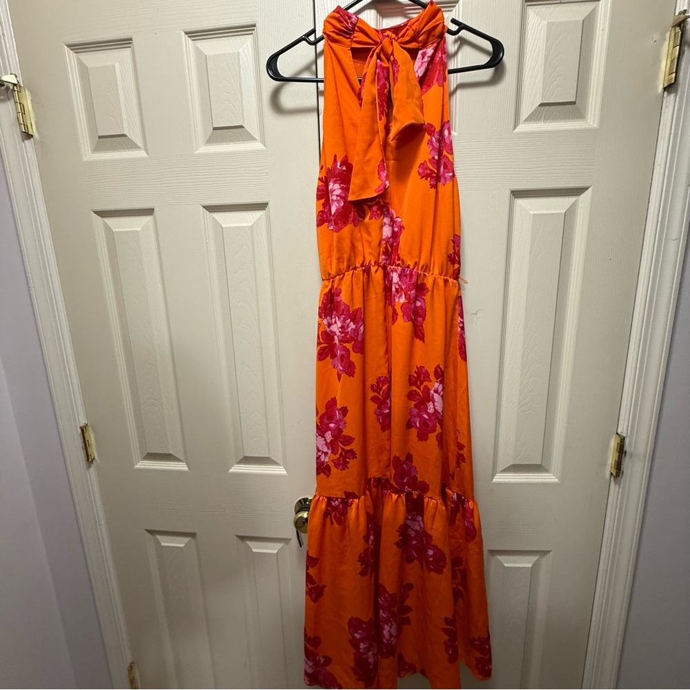 Scoop NYC Orange Red Halter Maxi Sundress - Picture 5 of 10